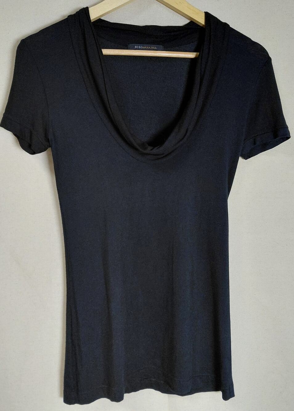 BCBGMAXAZRIA Black Scoop Neck Top Solid Knit Short Sleeve Women Size XS